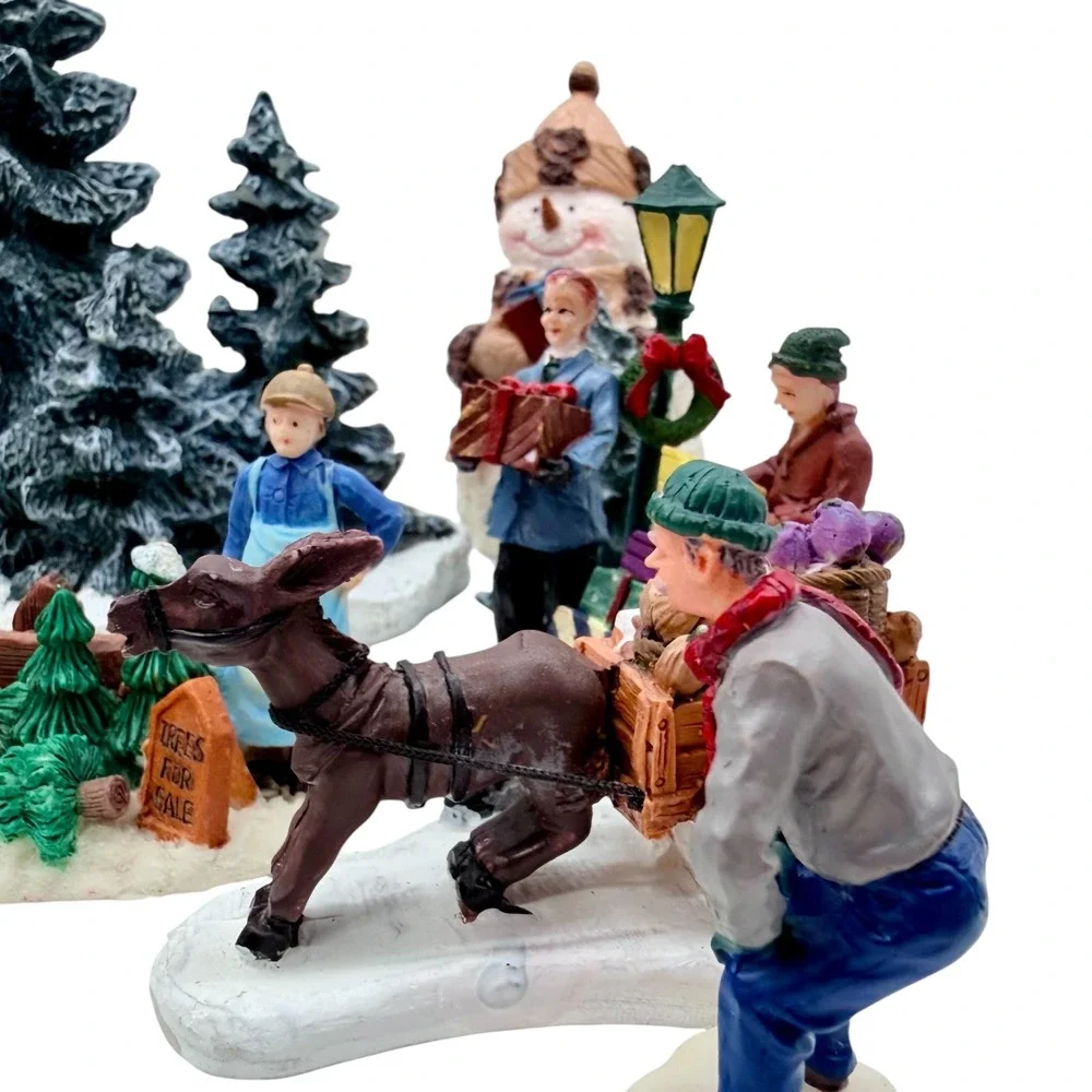 Unbranded Christmas Village‎ Figurine Set 12-Piece Winter Scene Trees Excellent